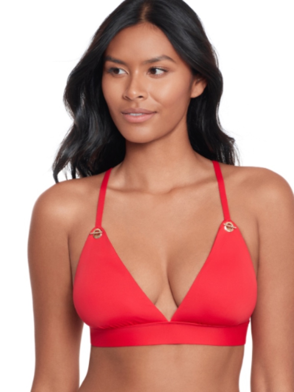 Lauren Ralph Lauren Women's Toggle V-Neck Bikini Top Swim Red Size 16 8900